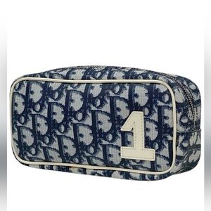 Christian Dior Y2K Trotter 1 Cosmetic Navy,White Pouch PNC Rare Oblique EUC